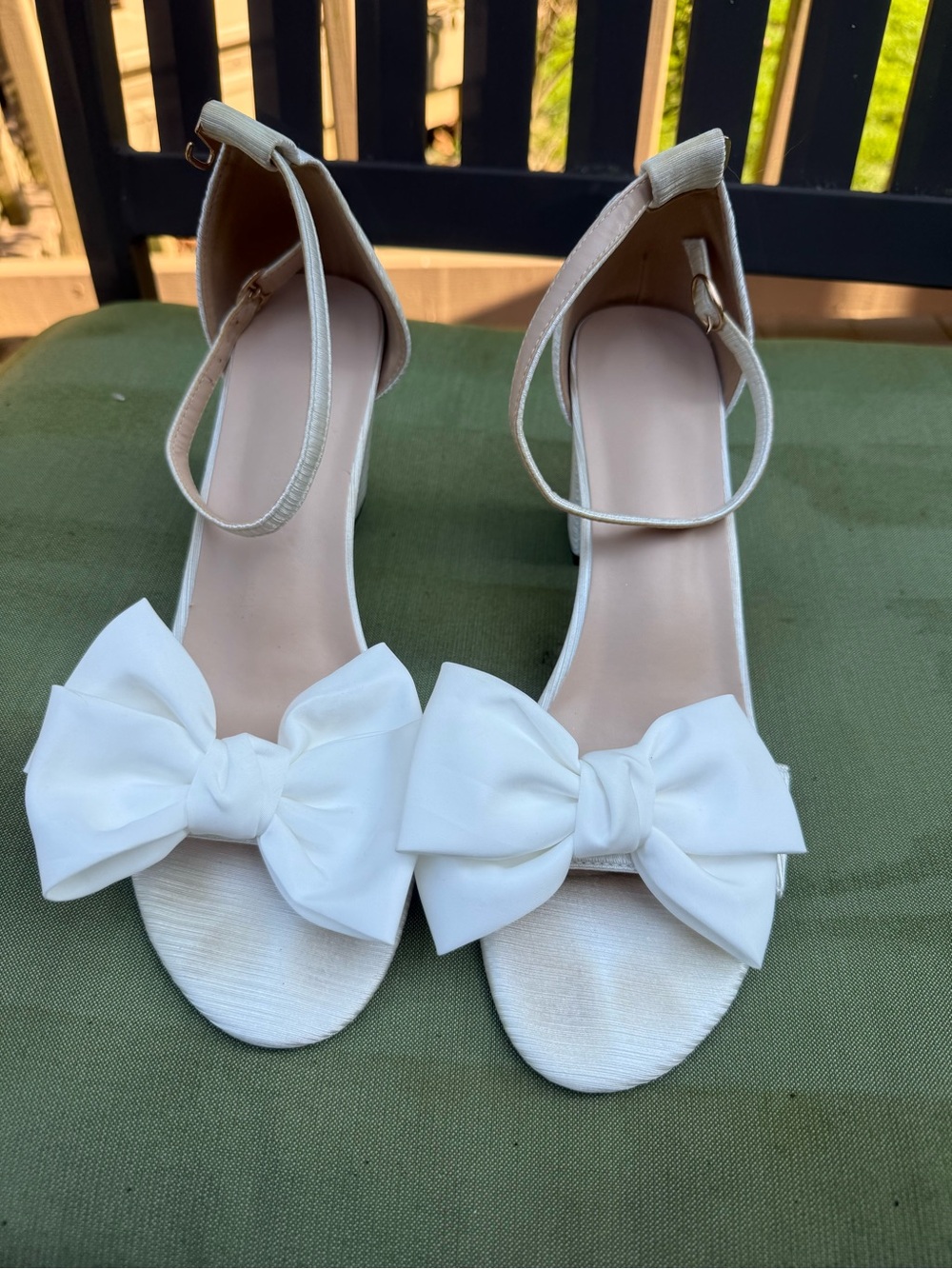 SHEIN White Bow Ankle-Strap Heels